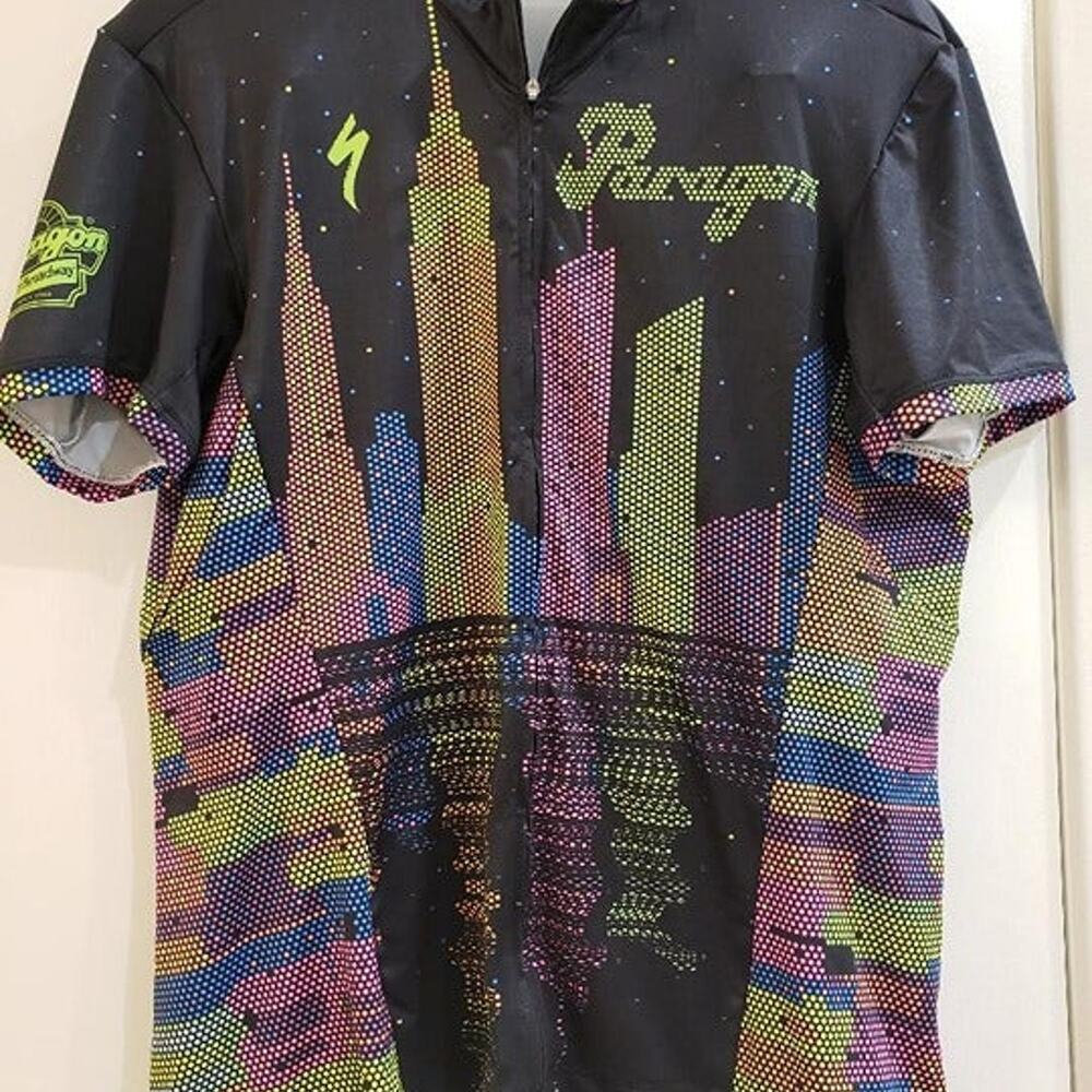 Paragon Multicolor Digital NY Skyline Cycling Shirt 3 Back Pockets Women's  XL